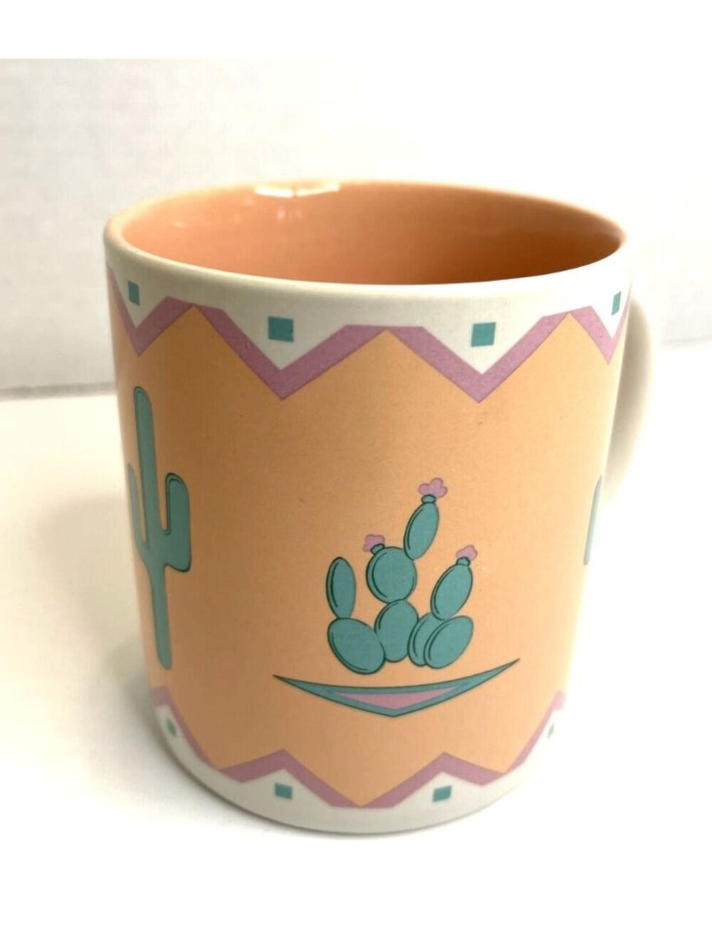 Southwest Ceramic Mug Cup Green Cactus Peach Teal Cowboy Arizona 1980s Vintage - Picture 2 of 6
